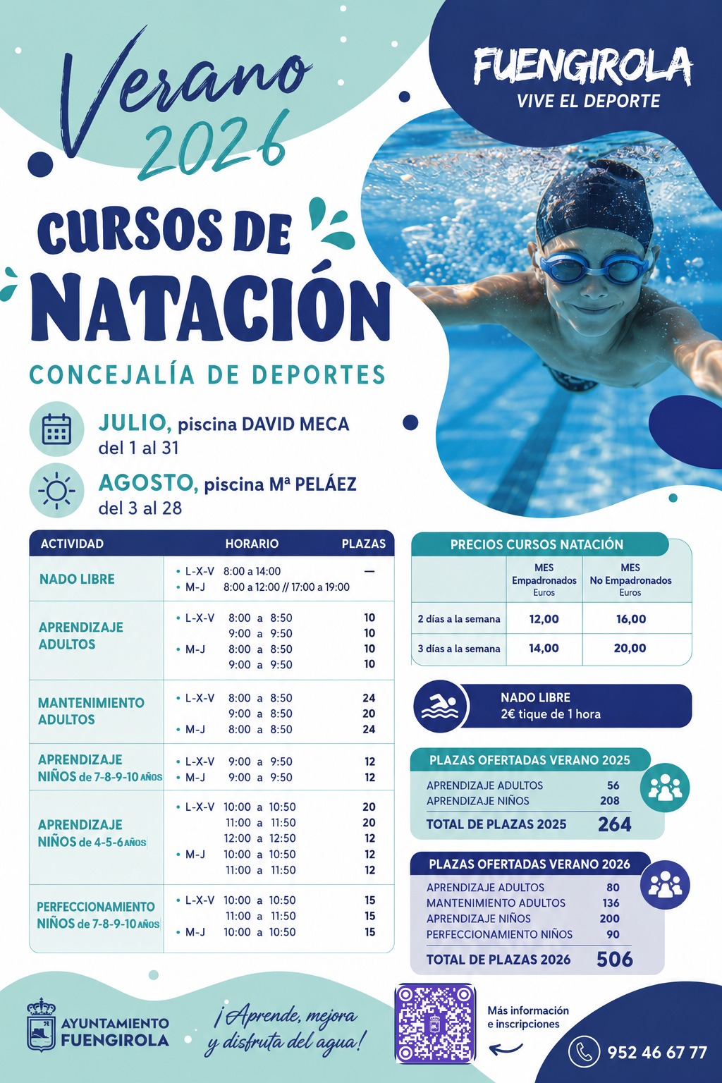 El Ayuntamiento de Fuengirola duplica este verano las plazas de los cursos de natación para niños y adultos 2 Cartel Cursos de nataci%C3%B3n